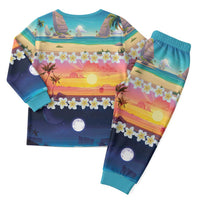Hawaii Beach Landscape Time-Lapse Christmas Pajama Set Tropical Plumeria Flowers - Polynesian Pride