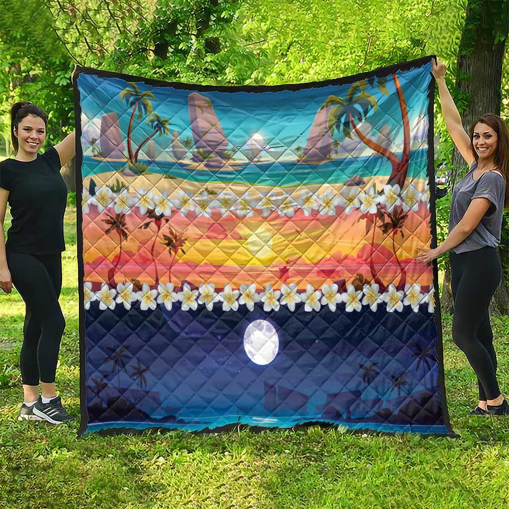 Hawaii Beach Landscape Time-Lapse Quilt Tropical Plumeria Flowers - Polynesian Pride