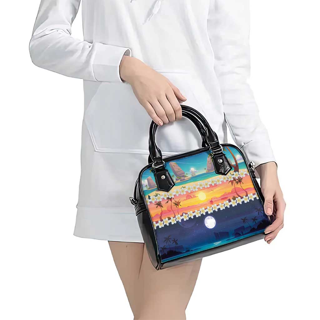 Hawaii Beach Landscape Time-Lapse Shoulder Handbag Tropical Plumeria Flowers - Polynesian Pride