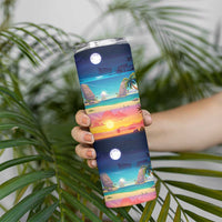 Hawaii Beach Landscape Time-Lapse Skinny Tumbler Tropical Plumeria Flowers - Polynesian Pride