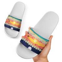 Hawaii Beach Landscape Time-Lapse Slide Sandals Tropical Plumeria Flowers - Polynesian Pride