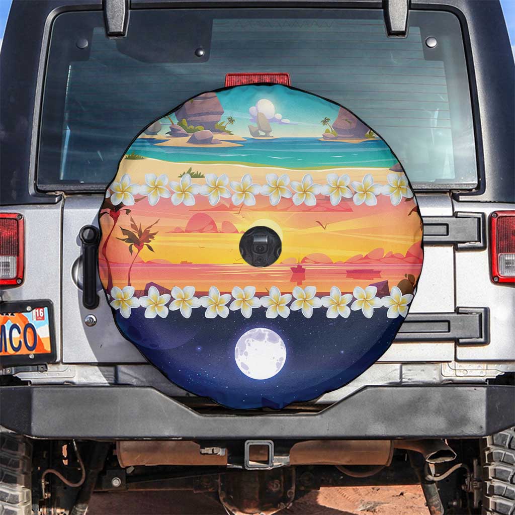 Hawaii Beach Landscape Time-Lapse Spare Tire Cover Tropical Plumeria Flowers - Polynesian Pride