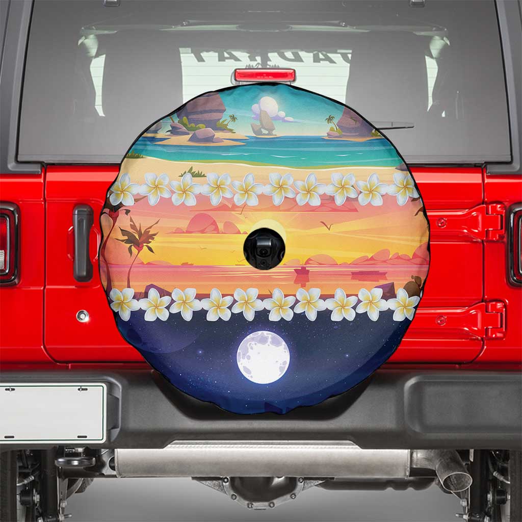 Hawaii Beach Landscape Time-Lapse Spare Tire Cover Tropical Plumeria Flowers - Polynesian Pride