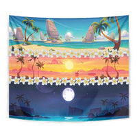 Hawaii Beach Landscape Time-Lapse Tapestry Tropical Plumeria Flowers - Polynesian Pride