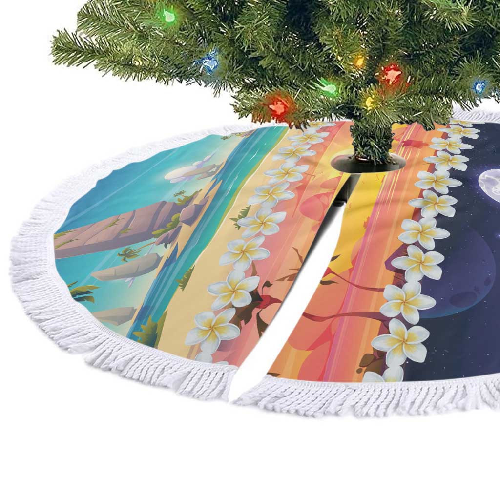 Hawaii Beach Landscape Time-Lapse Tree Skirt Tropical Plumeria Flowers - Polynesian Pride