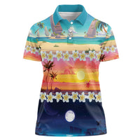 Hawaii Beach Landscape Time-Lapse Women Polo Shirt Tropical Plumeria Flowers - Polynesian Pride