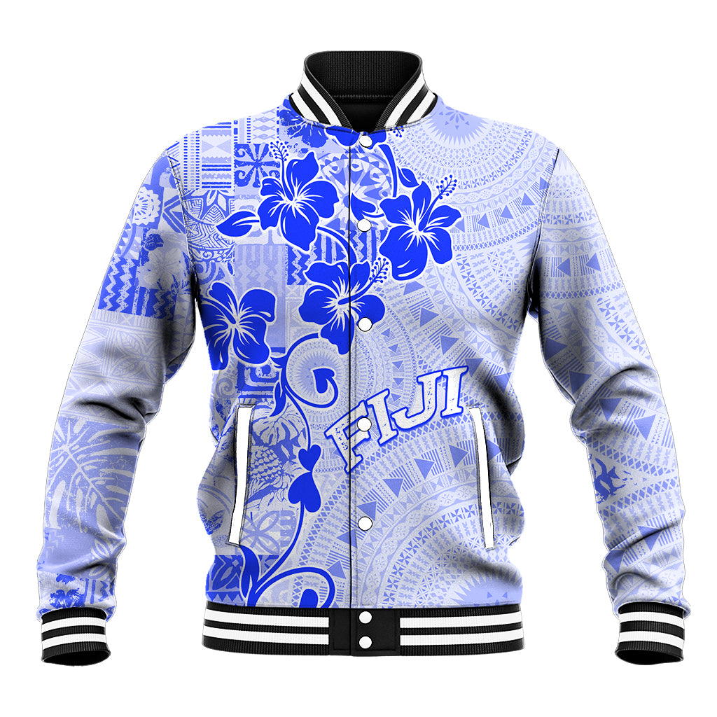 Fiji Masi With Hibiscus Tapa Tribal Baseball Jacket Blue Pastel LT01 Unisex Blue - Polynesian Pride
