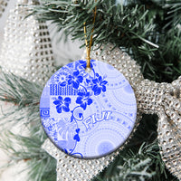 Fiji Masi With Hibiscus Tapa Tribal Ceramic Ornament Blue Pastel LT01 - Polynesian Pride