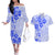 Fiji Masi With Hibiscus Tapa Tribal Couples Matching Off The Shoulder Long Sleeve Dress and Hawaiian Shirt Blue Pastel LT01 Blue - Polynesian Pride