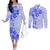 Fiji Masi With Hibiscus Tapa Tribal Couples Matching Off The Shoulder Long Sleeve Dress and Long Sleeve Button Shirt Blue Pastel LT01 Blue - Polynesian Pride