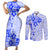 Fiji Masi With Hibiscus Tapa Tribal Couples Matching Short Sleeve Bodycon Dress and Long Sleeve Button Shirt Blue Pastel LT01 Blue - Polynesian Pride