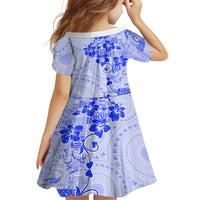 Fiji Masi With Hibiscus Tapa Tribal Family Matching Off Shoulder Maxi Dress and Hawaiian Shirt Blue Pastel LT01 - Polynesian Pride