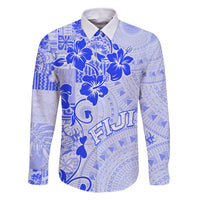 Fiji Masi With Hibiscus Tapa Tribal Family Matching Off Shoulder Maxi Dress and Hawaiian Shirt Blue Pastel LT01 Dad's Shirt - Long Sleeve Blue - Polynesian Pride