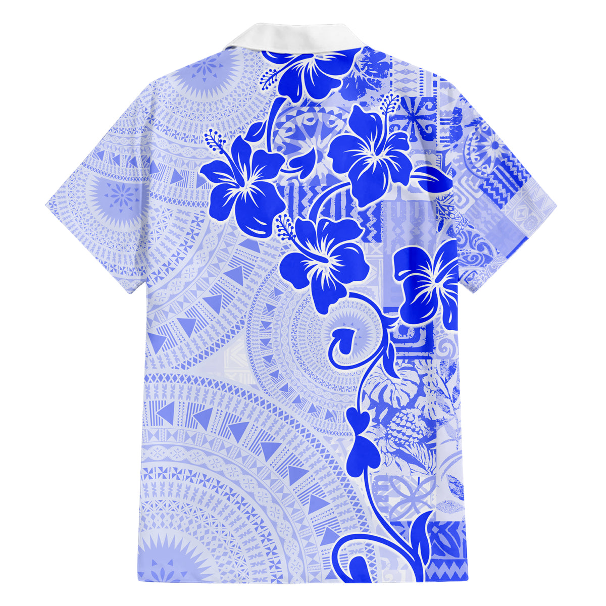 Fiji Masi With Hibiscus Tapa Tribal Family Matching Short Sleeve Bodycon Dress and Hawaiian Shirt Blue Pastel LT01 - Polynesian Pride