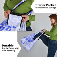 Fiji Masi With Hibiscus Tapa Tribal Grocery Bag Blue Pastel