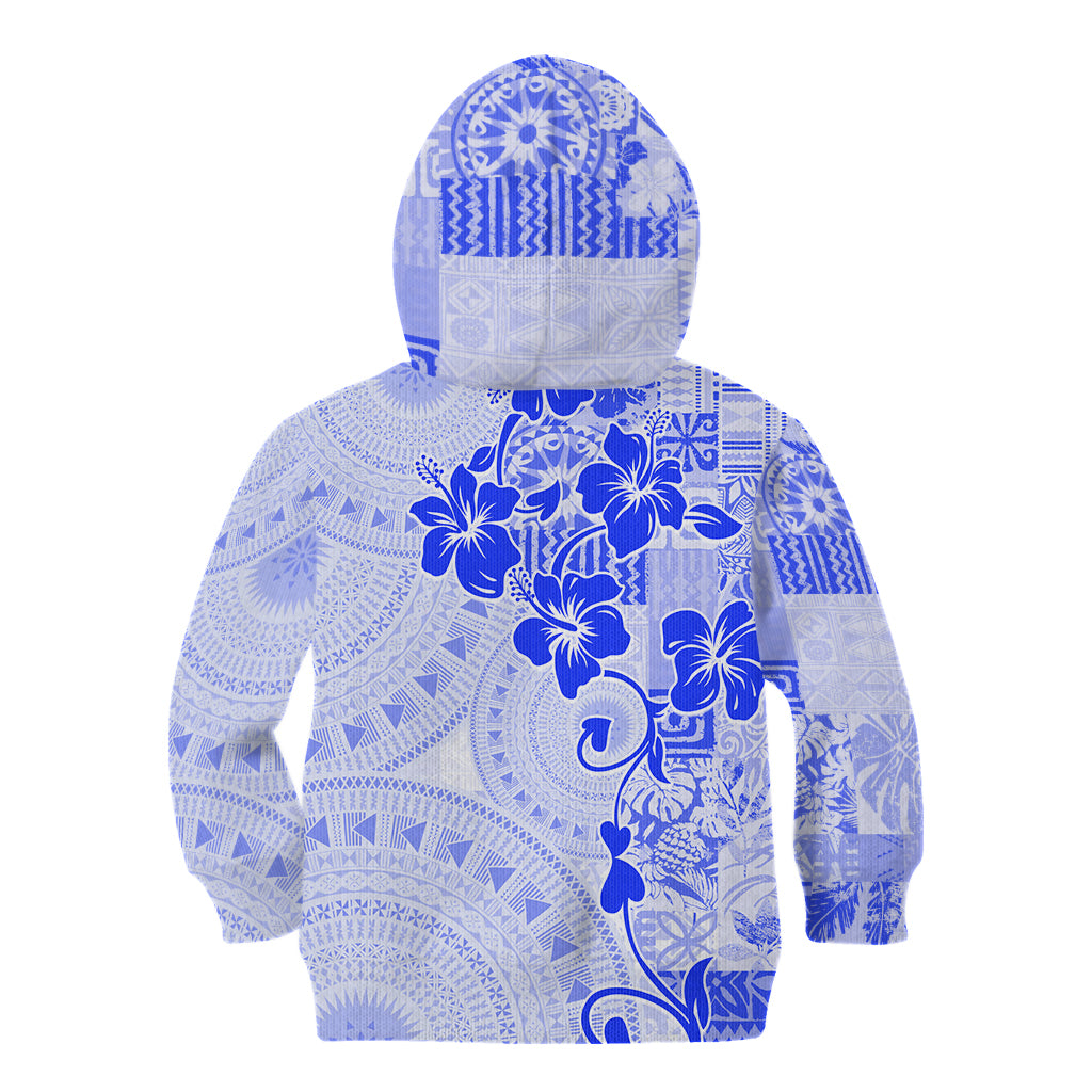 Fiji Masi With Hibiscus Tapa Tribal Kid Hoodie Blue Pastel LT01 - Polynesian Pride