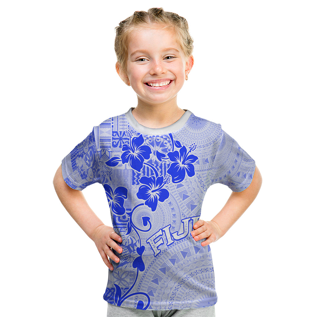 Fiji Masi With Hibiscus Tapa Tribal Kid T Shirt Blue Pastel LT01 Blue - Polynesian Pride