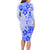 Fiji Masi With Hibiscus Tapa Tribal Long Sleeve Bodycon Dress Blue Pastel LT01 - Polynesian Pride