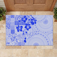 Fiji Masi With Hibiscus Tapa Tribal Rubber Doormat Blue Pastel LT01 - Polynesian Pride