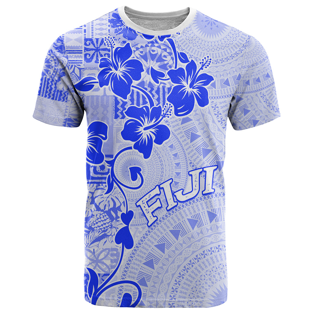 Fiji Masi With Hibiscus Tapa Tribal T Shirt Blue Pastel LT01 Blue - Polynesian Pride
