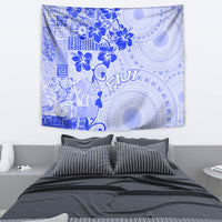 Fiji Masi With Hibiscus Tapa Tribal Tapestry Blue Pastel LT01 - Polynesian Pride