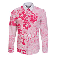 Fiji Masi With Hibiscus Tapa Tribal Family Matching Tank Maxi Dress and Hawaiian Shirt Pink Pastel LT01 Dad's Shirt - Long Sleeve Pink - Polynesian Pride