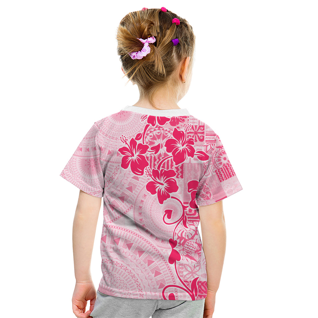 Fiji Masi With Hibiscus Tapa Tribal Kid T Shirt Pink Pastel LT01 - Polynesian Pride