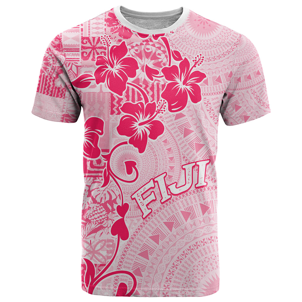Fiji Masi With Hibiscus Tapa Tribal T Shirt Pink Pastel LT01 Pink - Polynesian Pride