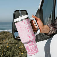 Fiji Masi With Hibiscus Tapa Tribal Tumbler With Handle Pink Pastel