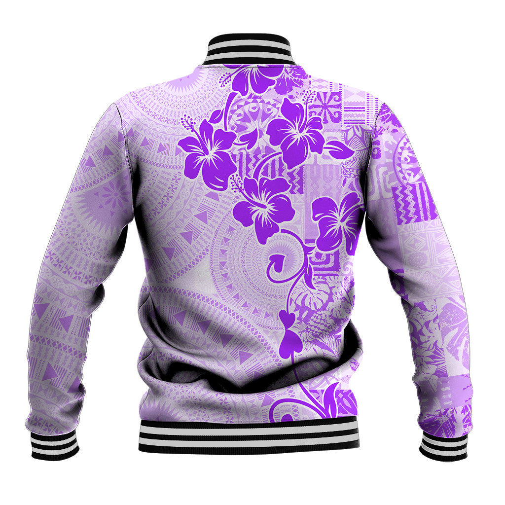 Fiji Masi With Hibiscus Tapa Tribal Baseball Jacket Purple Pastel LT01 - Polynesian Pride