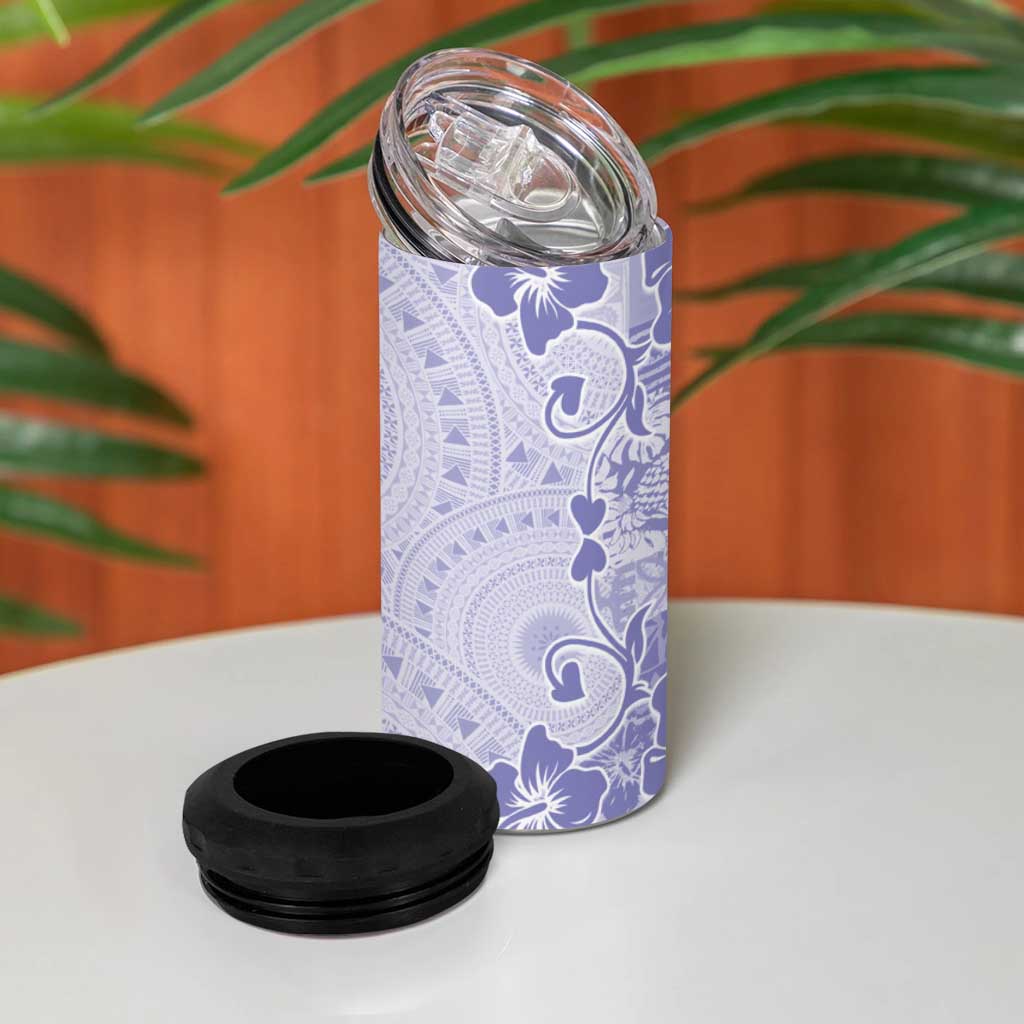 Fiji Masi With Hibiscus Tapa Tribal 4 in 1 Can Cooler Tumbler Purple Pastel
