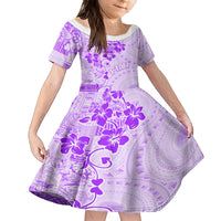 Fiji Masi With Hibiscus Tapa Tribal Family Matching Off Shoulder Long Sleeve Dress and Hawaiian Shirt Purple Pastel LT01 Daughter's Dress Purple - Polynesian Pride