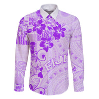 Fiji Masi With Hibiscus Tapa Tribal Family Matching Summer Maxi Dress and Hawaiian Shirt Purple Pastel LT01 Dad's Shirt - Long Sleeve Purple - Polynesian Pride