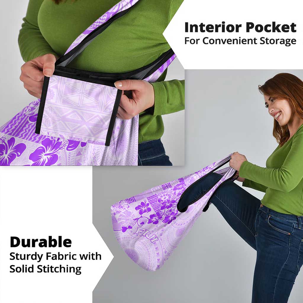 Fiji Masi With Hibiscus Tapa Tribal Grocery Bag Purple Pastel
