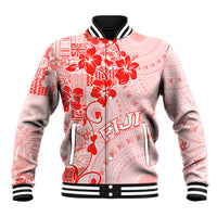 Fiji Masi With Hibiscus Tapa Tribal Baseball Jacket Red Pastel LT01 Unisex Red - Polynesian Pride