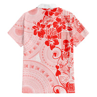 Fiji Masi With Hibiscus Tapa Tribal Family Matching Off Shoulder Long Sleeve Dress and Hawaiian Shirt Red Pastel LT01 - Polynesian Pride