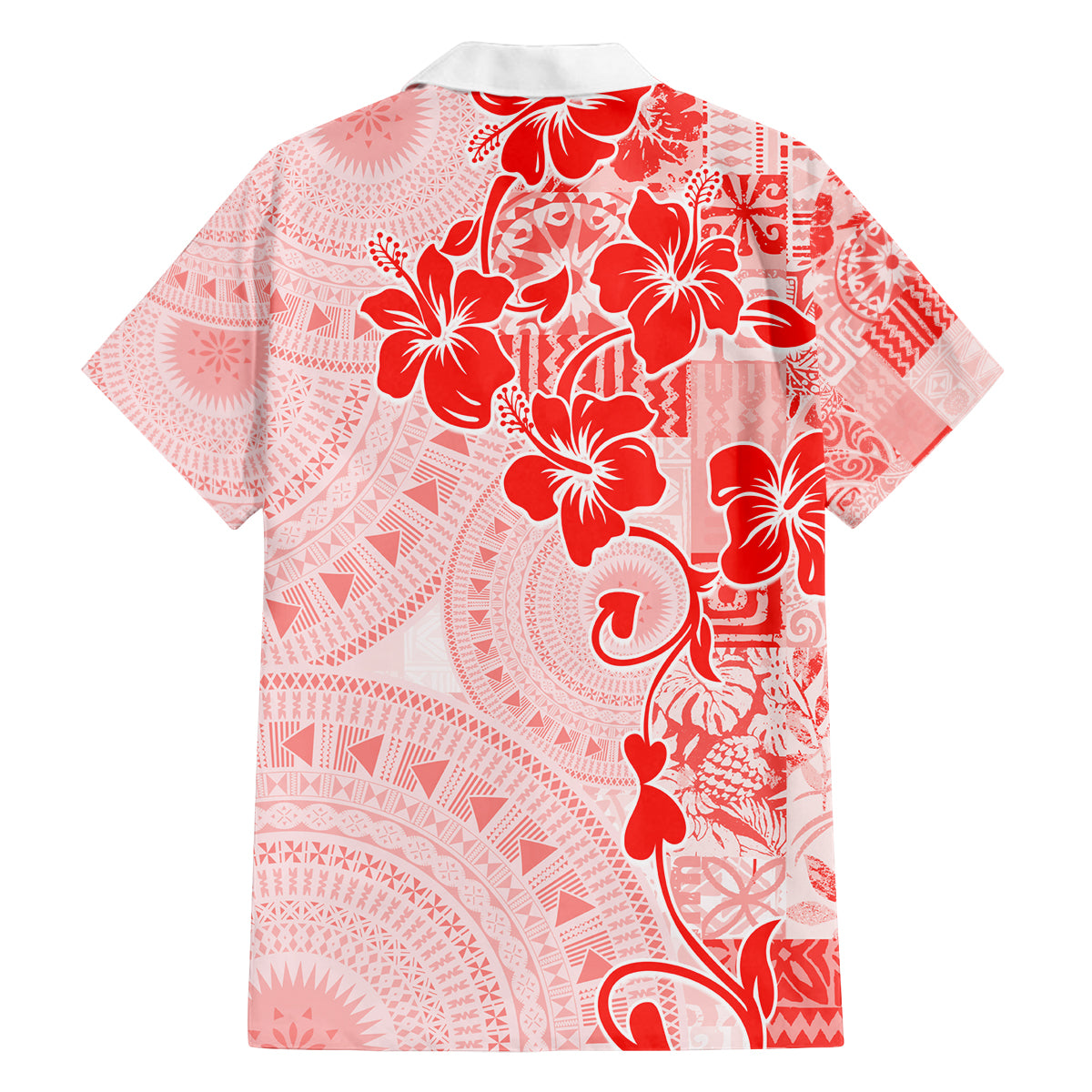 Fiji Masi With Hibiscus Tapa Tribal Family Matching Off Shoulder Maxi Dress and Hawaiian Shirt Red Pastel LT01 - Polynesian Pride