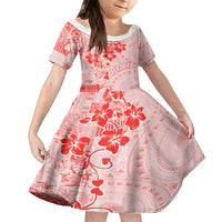 Fiji Masi With Hibiscus Tapa Tribal Family Matching Tank Maxi Dress and Hawaiian Shirt Red Pastel LT01 Daughter's Dress Red - Polynesian Pride