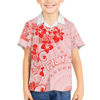 Fiji Masi With Hibiscus Tapa Tribal Family Matching Tank Maxi Dress and Hawaiian Shirt Red Pastel LT01 Son's Shirt Red - Polynesian Pride