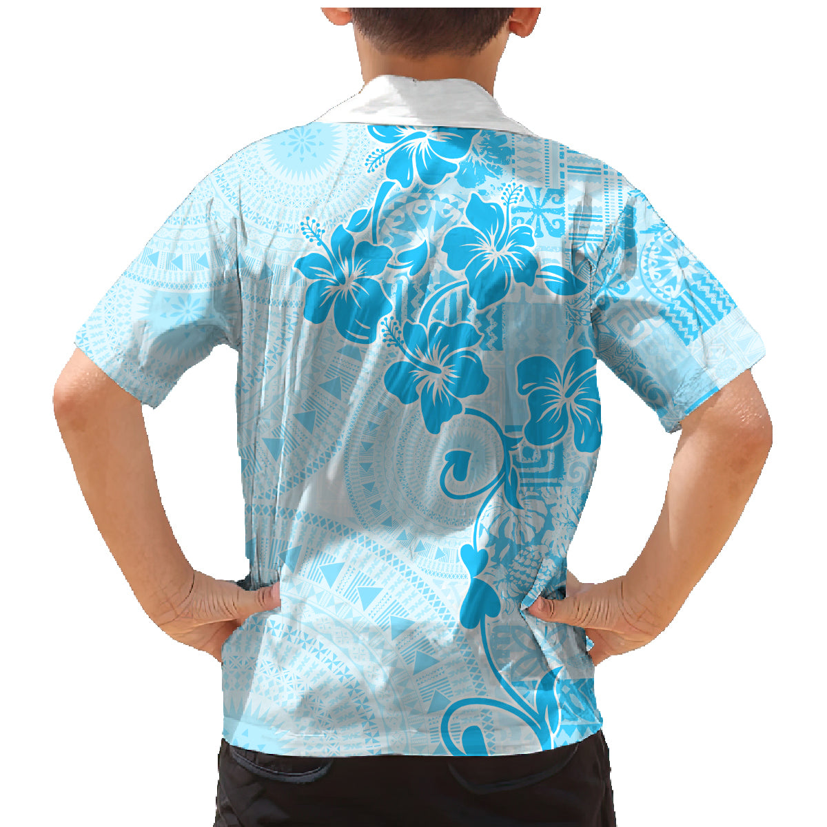 Fiji Masi With Hibiscus Tapa Tribal Family Matching Mermaid Dress and Hawaiian Shirt Sky Blue Pastel LT01 - Polynesian Pride
