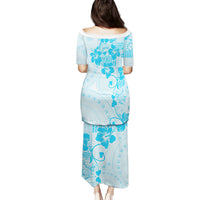 Fiji Masi With Hibiscus Tapa Tribal Family Matching Puletasi Dress and Hawaiian Shirt Sky Blue Pastel LT01 - Polynesian Pride