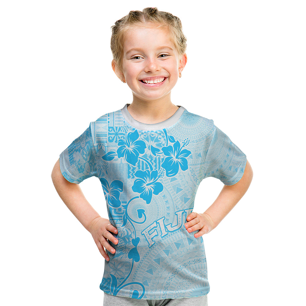 Fiji Masi With Hibiscus Tapa Tribal Kid T Shirt Sky Blue Pastel LT01 Blue - Polynesian Pride