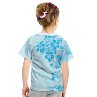 Fiji Masi With Hibiscus Tapa Tribal Kid T Shirt Sky Blue Pastel LT01 - Polynesian Pride