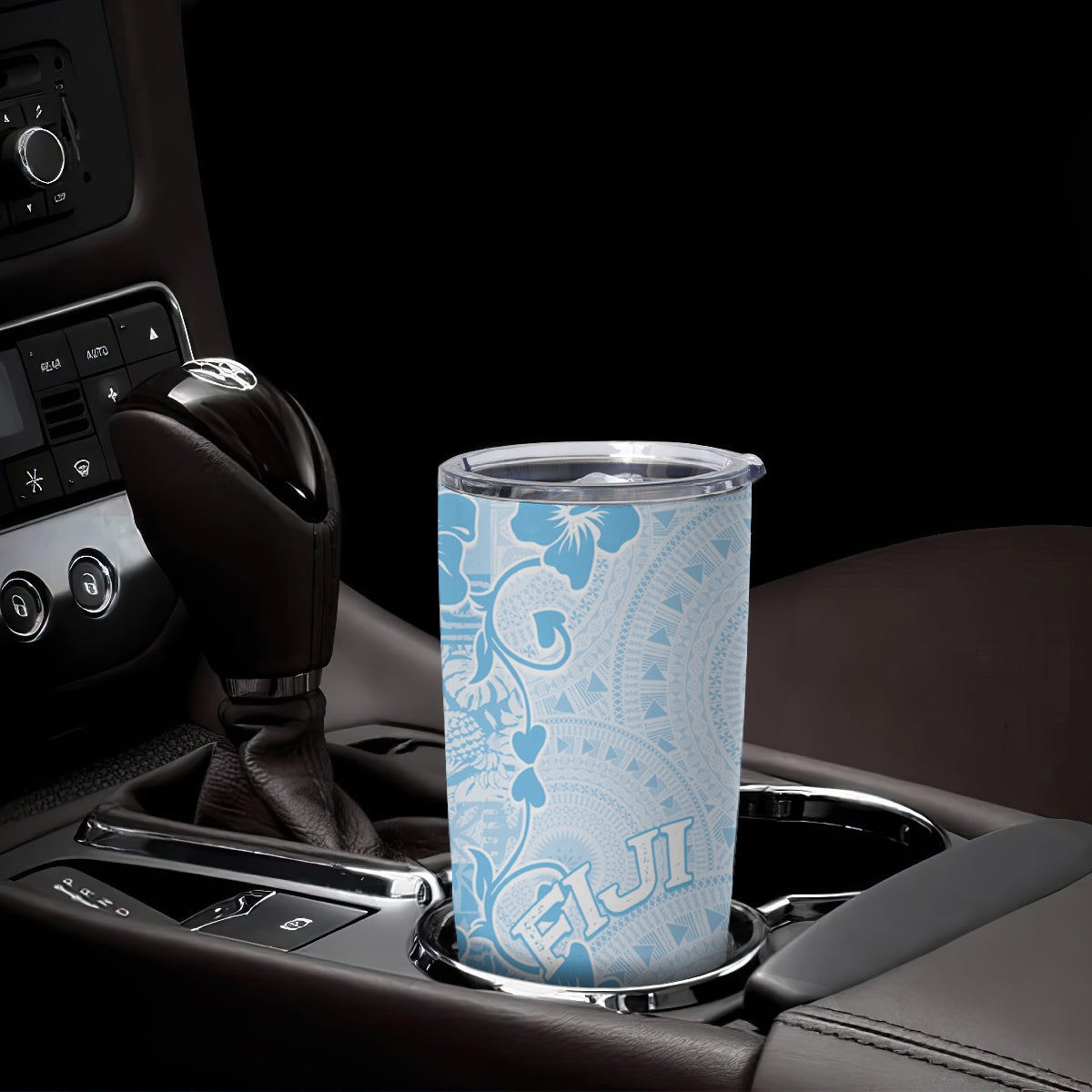 Fiji Masi With Hibiscus Tapa Tribal Tumbler Cup Sky Blue Pastel