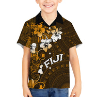 Fiji Masi With Hibiscus Tapa Tribal Family Matching Off Shoulder Maxi Dress and Hawaiian Shirt Gold Version LT01 Son's Shirt Gold - Polynesian Pride