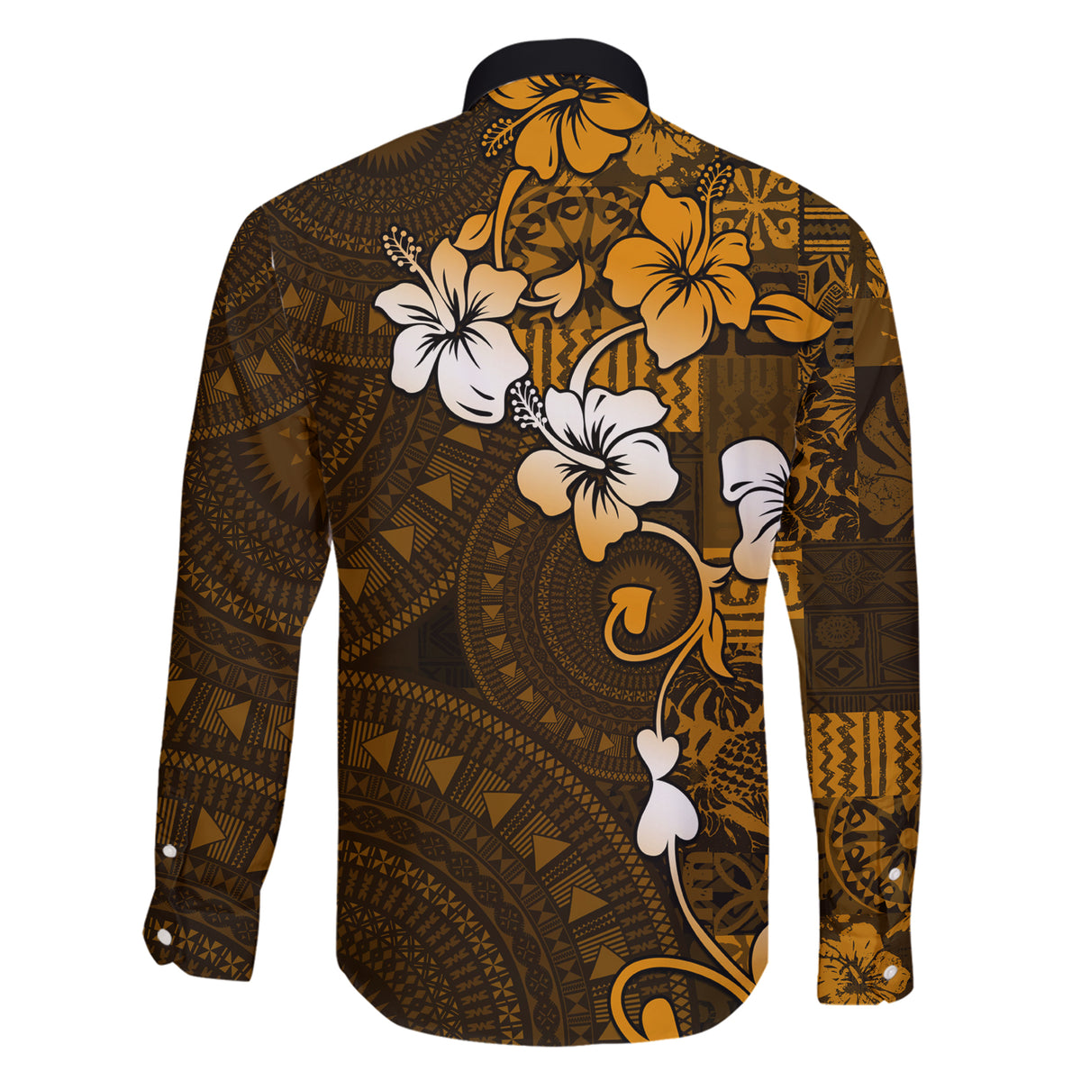 Fiji Masi With Hibiscus Tapa Tribal Family Matching Short Sleeve Bodycon Dress and Hawaiian Shirt Gold Version LT01 - Polynesian Pride