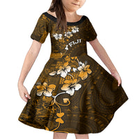Fiji Masi With Hibiscus Tapa Tribal Kid Short Sleeve Dress Gold Version LT01 KID Gold - Polynesian Pride