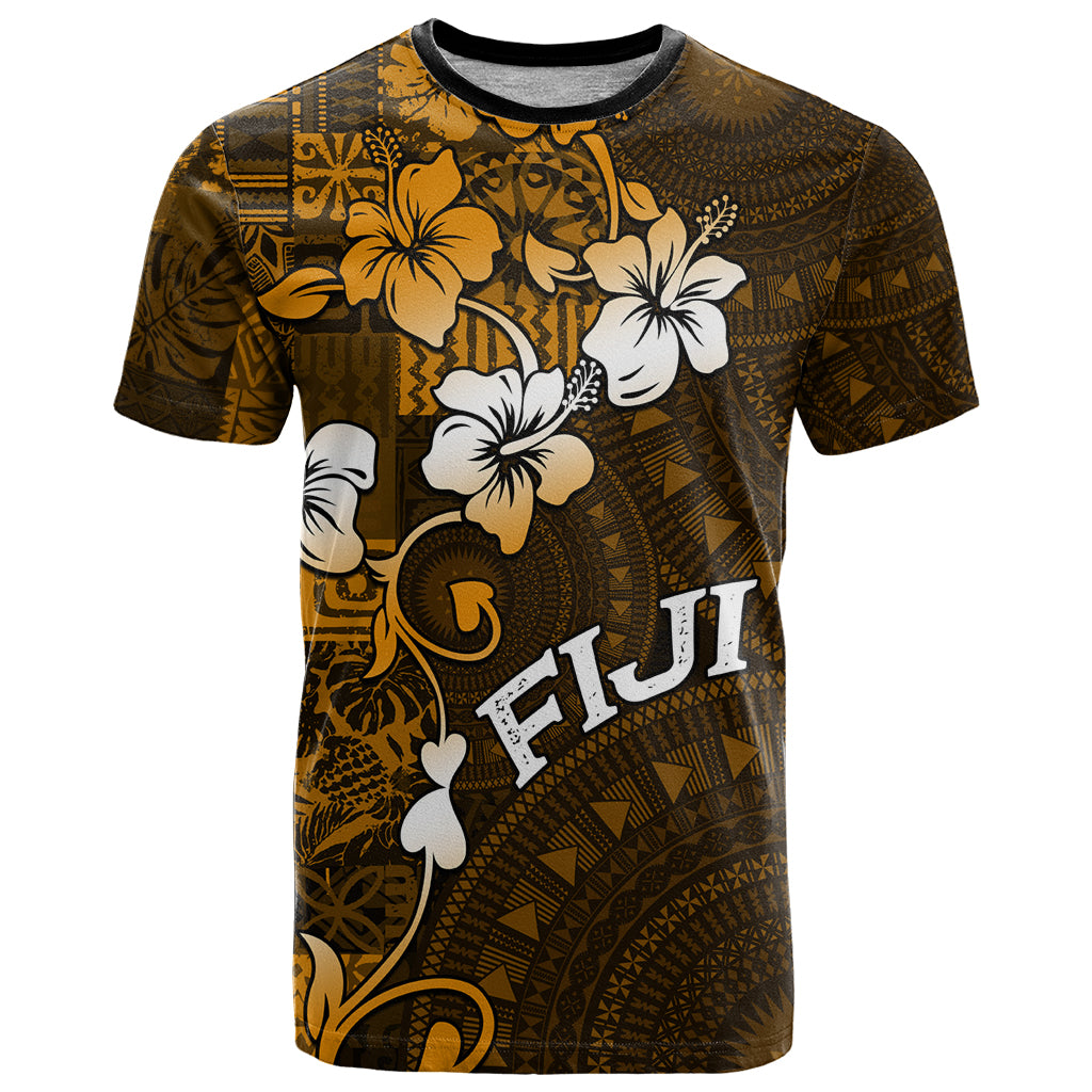 Fiji Masi With Hibiscus Tapa Tribal T Shirt Gold Version LT01 Gold - Polynesian Pride