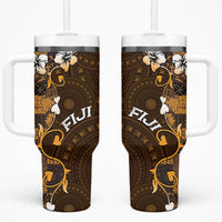 Fiji Masi Tumbler With Handle Fijian Hibiscus Tapa Gold Version