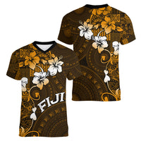 Fiji Masi With Hibiscus Tapa Tribal Women V Neck T Shirt Gold Version LT01 - Polynesian Pride